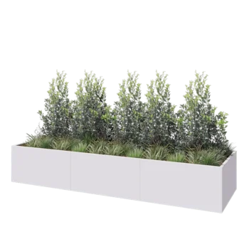 Jardinière XXL en acier - Rectangle - 360 x 100 x 60 cm - RAL9010 mat (blanc) - Avec plaque de fond