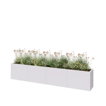 Jardinière XXL en acier - Rectangle - 320 x 40 x 60 cm - RAL9010 mat (blanc) - Avec plaque de fond