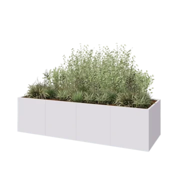 Jardinière XXL en acier - Rectangle - 320 x 100 x 80 cm - RAL9010 mat (blanc) - Sanc plaque de fond