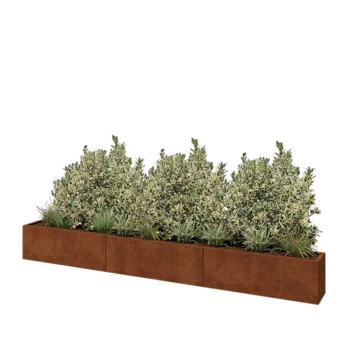 Jardinière XXL en acier Corten - Rectangle - 360 x 30 x 40 cm - Sanc plaque de fond