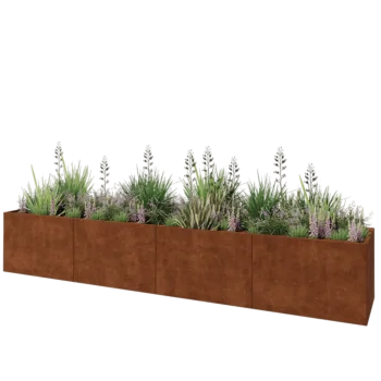 Jardinière XXL en acier Corten - Rectangle - 480 x 80 x 80 cm - Sanc plaque de fond