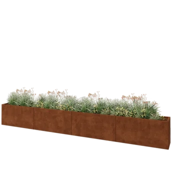 Jardinière XXL en acier Corten - Rectangle - 480 x 40 x 60 cm - Avec plaque de fond