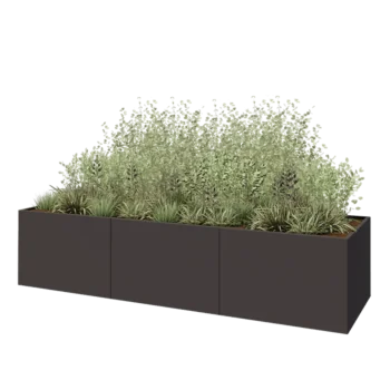 Jardinière XXL en acier - Rectangle - 360 x 100 x 80 cm - RAL7016 mat (gris anthracite) - Avec plaque de fond