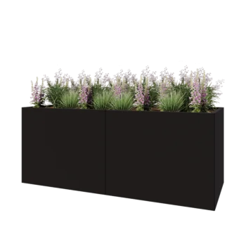 Jardinière XXL en acier - Rectangle - 200 x 80 x 80 cm - RAL9005 mat (noir) - Sanc plaque de fond