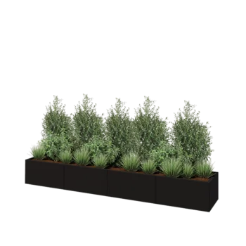 Jardinière XXL en acier - Rectangle - 320 x 50 x 40 cm - RAL9005 mat (noir) - Avec plaque de fond