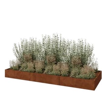 Jardinière XXL en acier Corten - Rectangle - 360 x 120 x 30 cm - Avec plaque de fond