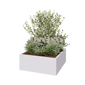 Jardinière en acier - Carré - 100 x 100 x 40 cm - RAL9010 mat (blanc) - Avec plaque de fond