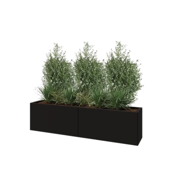 Jardinière XXL en acier - Rectangle - 160 x 30 x 40 cm - RAL9005 mat (noir) - Sanc plaque de fond