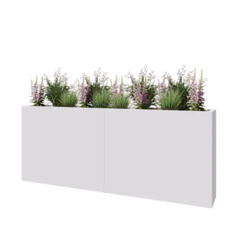 Jardinière XXL en acier - Rectangle - 200 x 30 x 80 cm - RAL9010 mat (blanc) - Avec plaque de fond