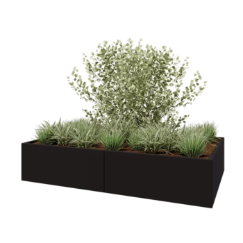 Jardinière XXL en acier - Rectangle - 200 x 120 x 40 cm - RAL9005 mat (noir) - Avec plaque de fond