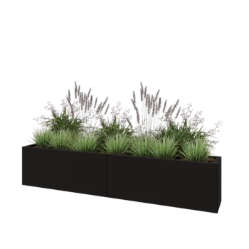 Jardinière XXL en acier - Rectangle - 200 x 30 x 40 cm - RAL9005 mat (noir) - Sanc plaque de fond