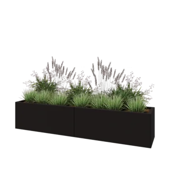 Jardinière XXL en acier - Rectangle - 200 x 40 x 40 cm - RAL9005 mat (noir) - Avec plaque de fond