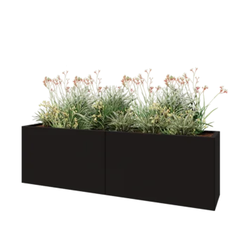 Jardinière XXL en acier - Rectangle - 200 x 40 x 60 cm - RAL9005 mat (noir) - Sanc plaque de fond