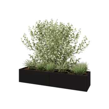 Jardinière XXL en acier - Rectangle - 160 x 40 x 30 cm - RAL9005 mat (noir) - Avec plaque de fond