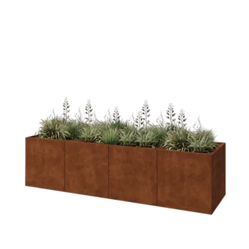 Jardinière XXL en acier Corten - Rectangle - 320 x 80 x 80 cm - Avec plaque de fond