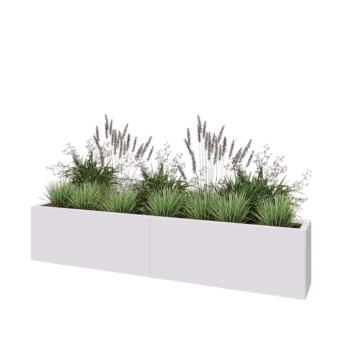 Jardinière XXL en acier - Rectangle - 200 x 30 x 40 cm - RAL9010 mat (blanc) - Avec plaque de fond
