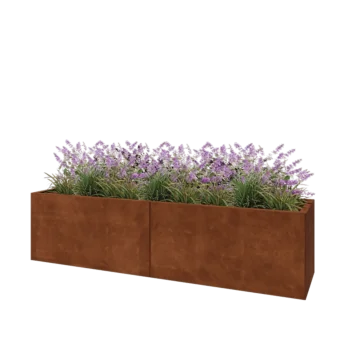 Jardinière XXL en acier Corten - Rectangle - 200 x 50 x 50 cm - Avec plaque de fond