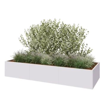 Jardinière XXL en acier - Rectangle - 360 x 120 x 60 cm - RAL9010 mat (blanc) - Avec plaque de fond