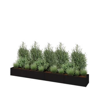 Jardinière XXL en acier - Rectangle - 320 x 40 x 30 cm - RAL9005 mat (noir) - Avec plaque de fond