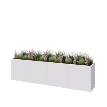 Jardinière XXL en acier - Rectangle - 320 x 50 x 80 cm - RAL9010 mat (blanc) - Avec plaque de fond