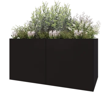 Jardinière XXL en acier - Rectangle - 200 x 100 x 100 cm - RAL9005 mat (noir) - Avec plaque de fond