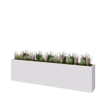 Jardinière XXL en acier - Rectangle - 320 x 40 x 80 cm - RAL9010 mat (blanc) - Avec plaque de fond