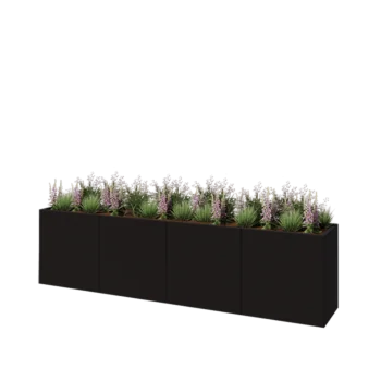 Jardinière XXL en acier - Rectangle - 320 x 50 x 80 cm - RAL9005 mat (noir) - Avec plaque de fond