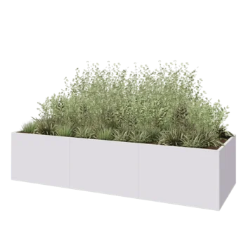 Jardinière XXL en acier - Rectangle - 360 x 120 x 80 cm - RAL9010 mat (blanc) - Sanc plaque de fond