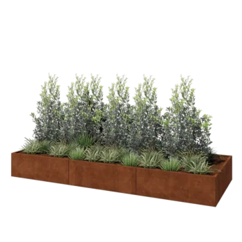 Jardinière XXL en acier Corten - Rectangle - 360 x 120 x 40 cm - Avec plaque de fond