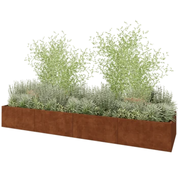 Jardinière XXL en acier Corten - Rectangle - 480 x 120 x 60 cm - Avec plaque de fond