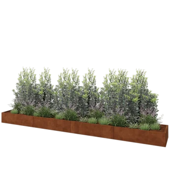 Jardinière XXL en acier Corten - Rectangle - 480 x 60 x 30 cm - Avec plaque de fond