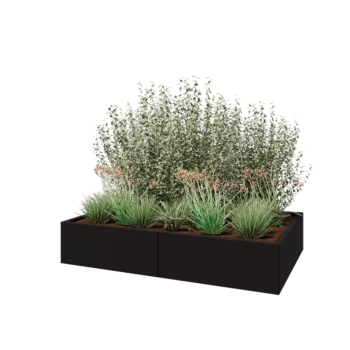 Jardinière XXL en acier - Rectangle - 160 x 100 x 30 cm - RAL9005 mat (noir) - Avec plaque de fond