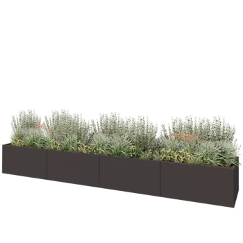 Jardinière XXL en acier - Rectangle - 480 x 80 x 60 cm - RAL7016 mat (gris anthracite) - Avec plaque de fond