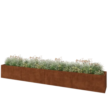Jardinière XXL en acier Corten - Rectangle - 480 x 60 x 60 cm - Avec plaque de fond