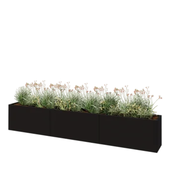 Jardinière XXL en acier - Rectangle - 360 x 40 x 60 cm - RAL9005 mat (noir) - Sanc plaque de fond