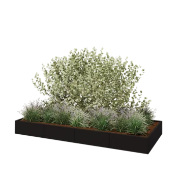 Jardinière XXL en acier - Rectangle - 320 x 120 x 30 cm - RAL9005 mat (noir) - Avec plaque de fond