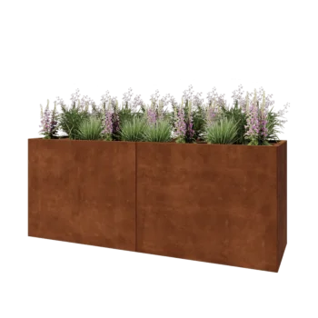 Jardinière XXL en acier Corten - Rectangle - 200 x 60 x 80 cm - Avec plaque de fond