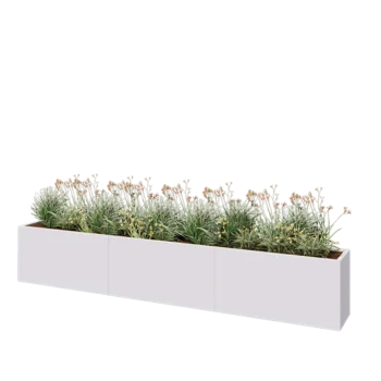 Jardinière XXL en acier - Rectangle - 360 x 40 x 60 cm - RAL9010 mat (blanc) - Avec plaque de fond