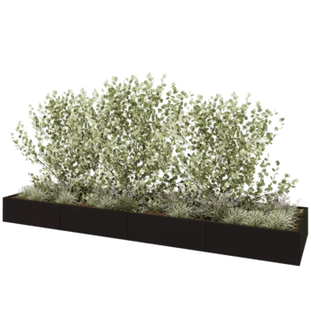 Jardinière XXL en acier - Rectangle - 480 x 120 x 40 cm - RAL9005 mat (noir) - Sanc plaque de fond