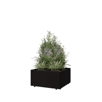 Jardinière en acier - Carré - 60 x 60 x 30 cm - RAL9005 mat (noir) - Avec plaque de fond - Avec pieds
