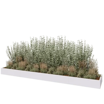 Jardinière XXL en acier - Rectangle - 480 x 80 x 30 cm - RAL9010 mat (blanc) - Sanc plaque de fond