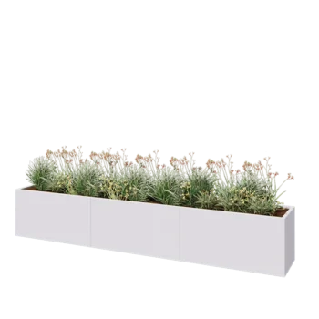 Jardinière XXL en acier - Rectangle - 360 x 50 x 60 cm - RAL9010 mat (blanc) - Avec plaque de fond