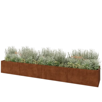 Jardinière XXL en acier Corten - Rectangle - 480 x 80 x 60 cm - Avec plaque de fond