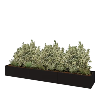 Jardinière XXL en acier - Rectangle - 360 x 60 x 40 cm - RAL9005 mat (noir) - Avec plaque de fond