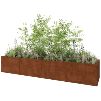 Jardinière XXL en acier Corten - Rectangle - 480 x 100 x 80 cm - Avec plaque de fond