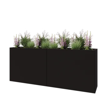 Jardinière XXL en acier - Rectangle - 200 x 40 x 80 cm - RAL9005 mat (noir) - Avec plaque de fond