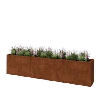 Jardinière XXL en acier Corten - Rectangle - 360 x 50 x 80 cm - Avec plaque de fond