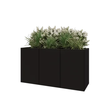 Jardinière XXL en acier - Rectangle - 150 x 50 x 80 cm - RAL9005 mat (noir) - Sanc plaque de fond