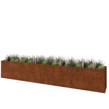 Jardinière XXL en acier Corten - Rectangle - 480 x 60 x 80 cm - Sanc plaque de fond