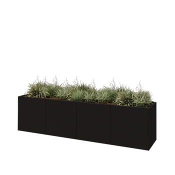 Jardinière XXL en acier - Rectangle - 320 x 60 x 80 cm - RAL9005 mat (noir) - Avec plaque de fond